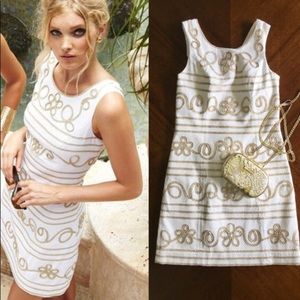 Lilly Pulitzer Lennox Shift Dress Gold Embroidered